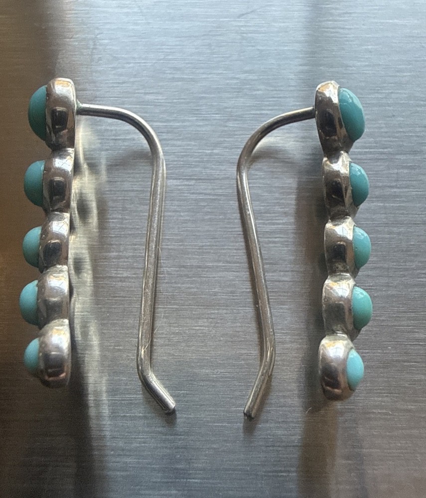 Sterling Silver 925 Graduating Faux Turquoise Glass Earrings Ear Climber SI Mark