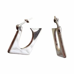 Vintage Modernist Geometric Hoop Earrings Silver Tone Open Square Diamond Shape