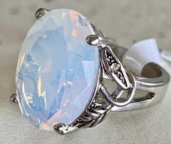 Vibrant Opalite Statement Cocktail Ring Vintage Style Oval Faceted Prong Size 6