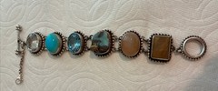 Vintage Stephen Dweck One Of A Kind Chunky Bracelet 925 Sterling Silver w/Gems