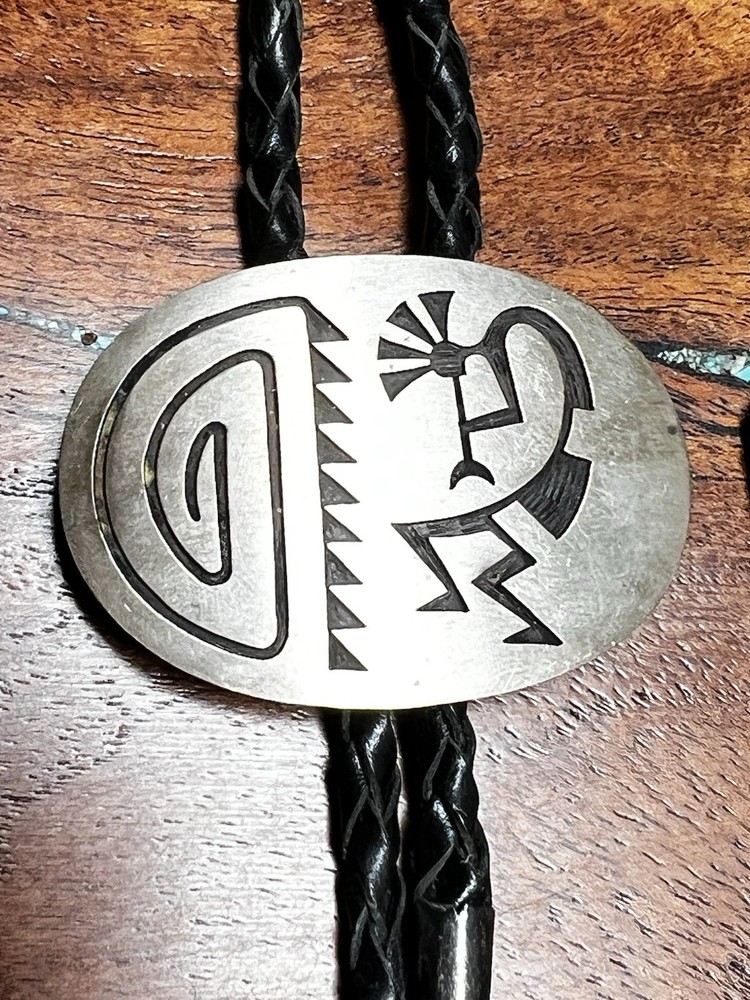 Vintage Hopi Sterling Silver Bolo Tie Kokopeli Old Pawn Signed VB