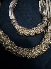Unmarked jewelry, Gold Silk Ribbon, Gold/silver Accents, Necklace & Bracelet Set