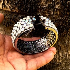 Stunning 3.51ctw Rose Cut Diamond Opal Studded Silver Victorian Bangle Bracelets