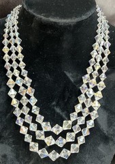 VTG 1950s 3-Strand Rainbow Aurora Borealis Necklace Heavy 96g 17″-19″ Adjustable