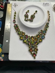 Shophia Collection Teardrop Watermelon Heliotrope Crystal Necklace & Earring Set