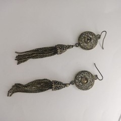 **Vintage Filigree Tassel Drop Earrings Silver Tone Statement Dangle Jewelry**