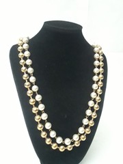 Vintage Necklace Faux Pearl 2 STRAND and Gold Bead Heavy Necklace 26 in