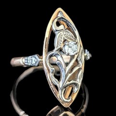 Vintage Diamonds 14k Multi Tone Gold Snowdrop Floral Navette Cocktail Ring Retro