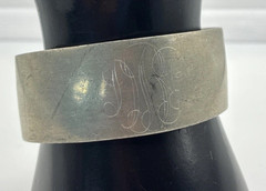 Vintage Pewter Cuff ID Bracelet Wide Monogram Adjustable Retro Boho Engraved