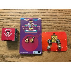 Vintage Disney Christmas Clip On Earring Lot Mickey Mouse Small World 90s