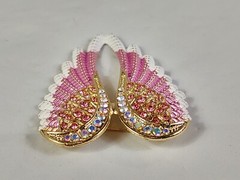 Beautiful Angel Wings Brooch Pendant Iridescent Rhinestones Gold Tone White Pink