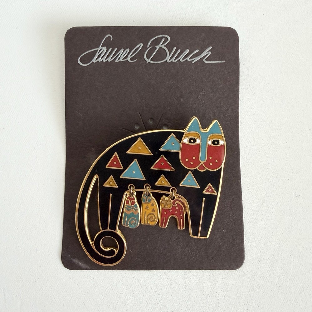 Rare Vintage Laurel Burch MYO Cat Brooch “Cat Family” 1993