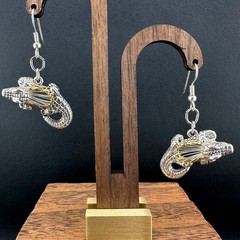 Vintage Pierced Earrings Silver Gold Tone Alligator Crocodile Two Tone Metal
