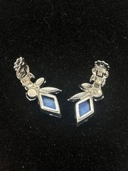Verified Juliana D&E Blue Diamond Shape Striped Art Glass Brooch / Earrings Set