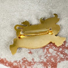 Modern Unsigned Red Enamel Cartoon Cow Brooch Gold Tone Accents Pin Farm