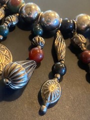VTG OLD NATURAL STONE SILVER TONE BEAD NECKLACE NATIVE AMERICAN DROP PENDANT