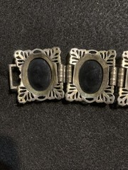 Vintage Judy Lee Victorian Chunky Black Cabochon Filagree Silver Tone Bracelet