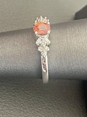 14KT White Gold 0.46CT Orange Sapphire & 0.14CTW Diamond Ring. Size 7(I50)