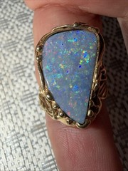 Modernist Free Form Colorful Opal & 14K 9g Gold Ring Size 7.25