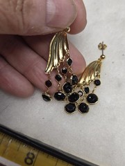 Vtg gold tone pierced Bezel Tassel Earrings