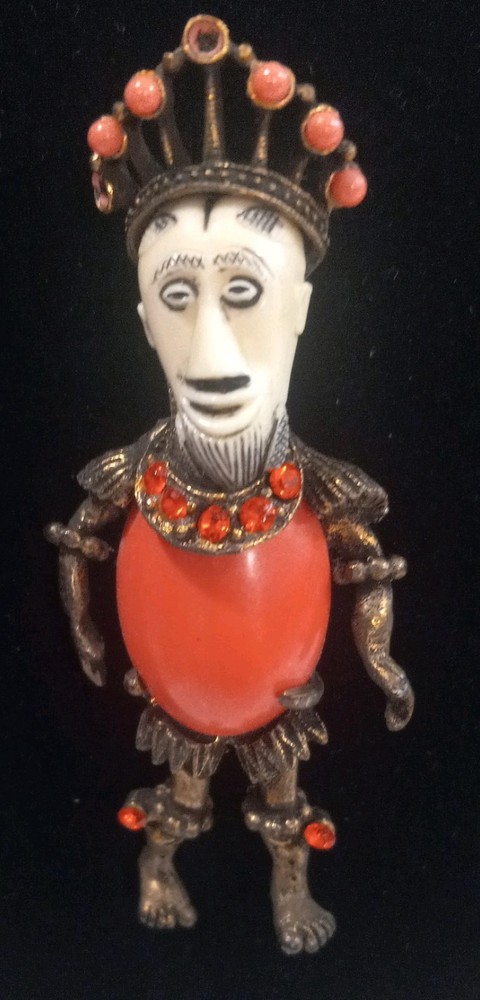 Vintage Selro Selini African King Warrior Figural Man Rhinestone Brooch Pin RARE