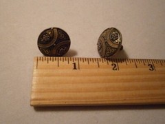 Vintage Damascene Gold Silver Black Domed Round Screw Back Earrings