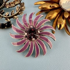 Vintage to Modern Brooch Pin Lot Flower Leaf Round Rhinestone Enamel 2 Signed