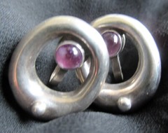 VINTAGE MEXICO STERLING SCREWBACK EARRINGS w AMETHYST, 24MM (JUST SHY of 1 INCH)