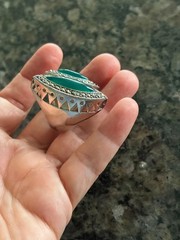 Marcasite Sterlling Silver Chunky Double Green Stone Ring, Size 8