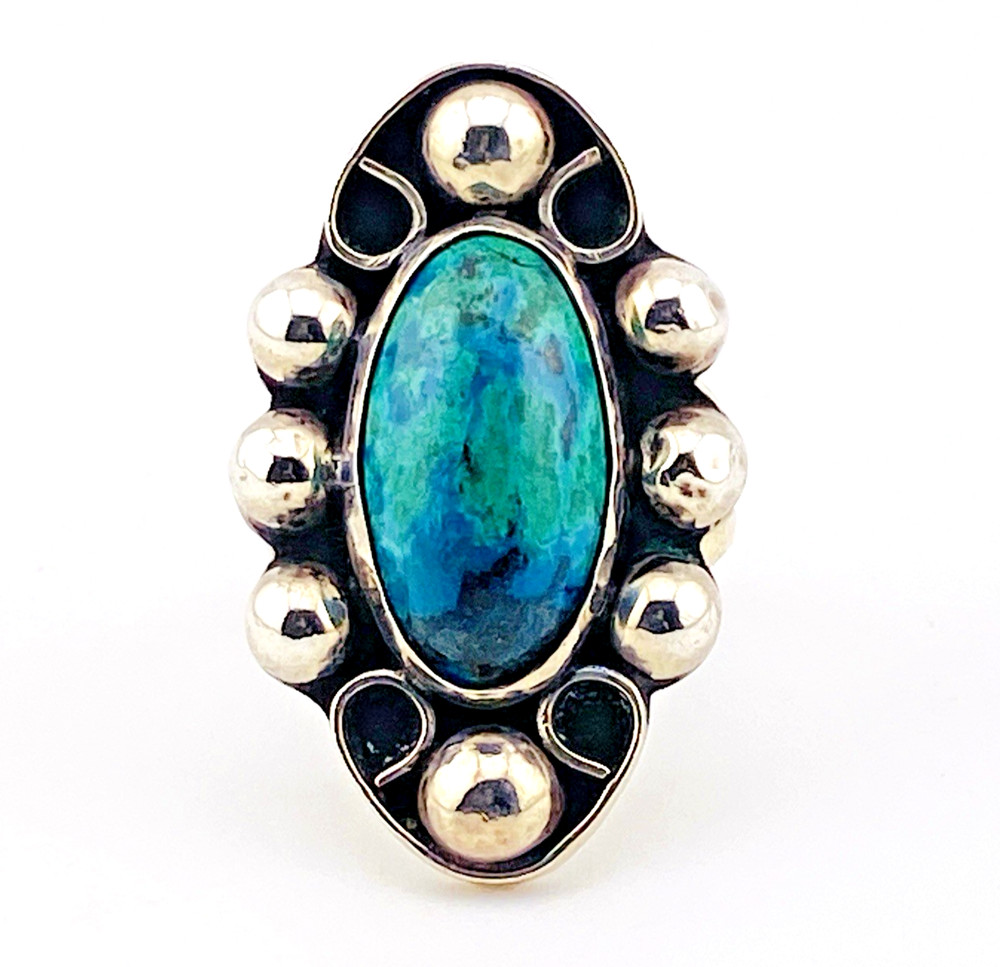 North South CSC Mexico Sterling Silver Turquoise Ring Vintage Old Pawn Size 7.75