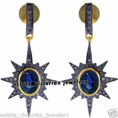 2.59ctw Rose Cut Diamond Sapphire Studded Silver Vintage Amazing Earring Jewelry