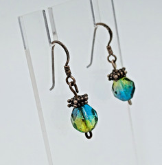 VTG 925 Faceted Glass 1in Drop Earrings Sterling Silver 2gtw Blue Green Swirl