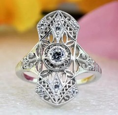 Art Deco Style Round Lab Created Diamond 14k White Gold FN Engagement Gift Ring