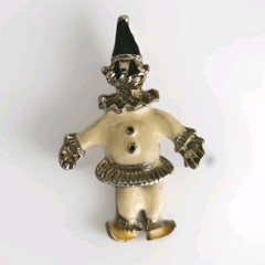 Lot Of 5 Vintage Clown Pin Back Brooches Circus Painted Metal 1 Articulated