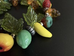 Vintage Plastic Acrylic Resin Fruit Salad Charm Bracelet Colorful Beads Silver