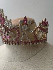 Vintage Pink & Clear Rhinestone PAGEANT CROWN – 5” Inside Diameter, 3 1/8” High