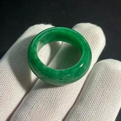 Size 9, Natural Green Jade Ring Wide Band, Width 9mm, 5.7 gram