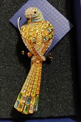 SWAROVSKI Parrot Brooch Aqua & Green Pave Crystals Gold Encrusted