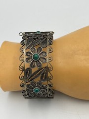 Rare Judaica 925 silver filigree bracelet set with King Solomon Eilat stones
