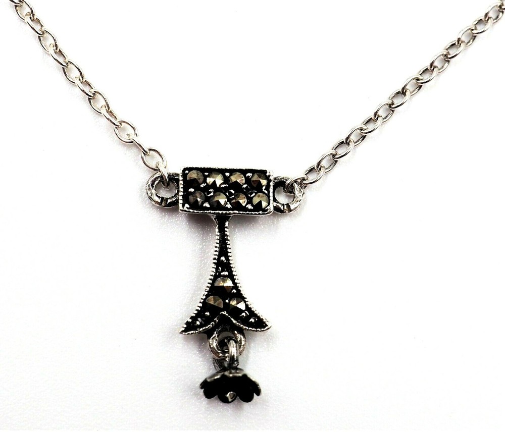 Vintage Marcasite & Sterling Silver Necklace Fine Jewellery Length: 39cm