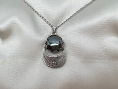 Sterling Silver Hematite Necklace and Earrings Non Pierced Screw Hinged Clip On