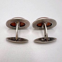 Vintage Men’s Jewelry Cufflinks USSR Silver 875 Natural Baltic Amber Marked