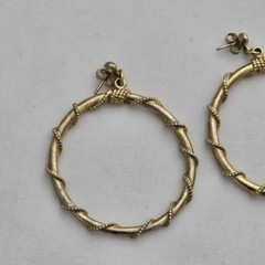 Vintage Gold Tone Twisted Wire Rope Dangle Hoop Earrings Large Statement Retro