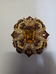 Vintage Signed CINER Amber Topaz Swarovski Crystal Enamel Mughal Brooch Pendant