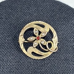 Antique Victorian Gold Filled Brooch Pin Flower Faux Seed Pearl Vintage Signed