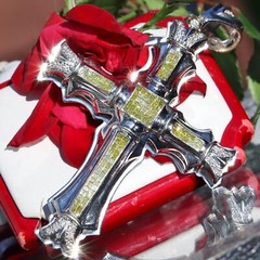 14k white gold pendant 4.25ct natural treated yellow diamonds cross 54.5gr C-65