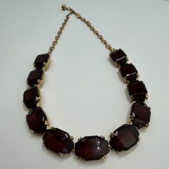 Elegant Vintage Art Deco Garnet Glass Riviera Necklace Rich Red Stones Gold Tone