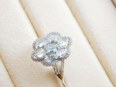 JTV Sterling 7 Oval Aquamarine White Zircon Cocktail Ring 6 New In Box