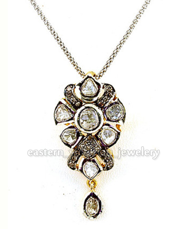 1.03ctw Genuine Old Mine Rose Antique Cut Diamond Vintage Silver Pendant Jewelry