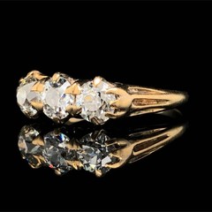 Victorian 1.50 Carat Old European Cut 3 Stone Diamond Half Hoop Band 18K Gold